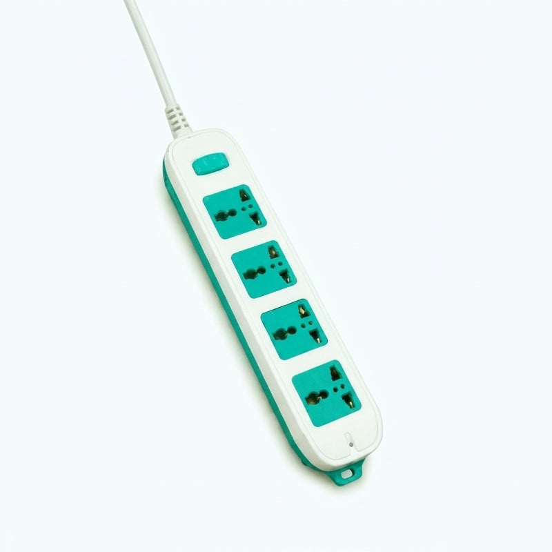 Crash 4-outlet power strip, modern design, ideal for home and office to efficiently and reliably organize electronic devices. 1.5-meter cord length, green color. - Image 2