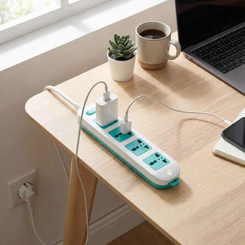 Crash 4-outlet power strip, modern design, ideal for home and office to efficiently and reliably organize electronic devices. 1.5-meter cord length, green color. - Image 5