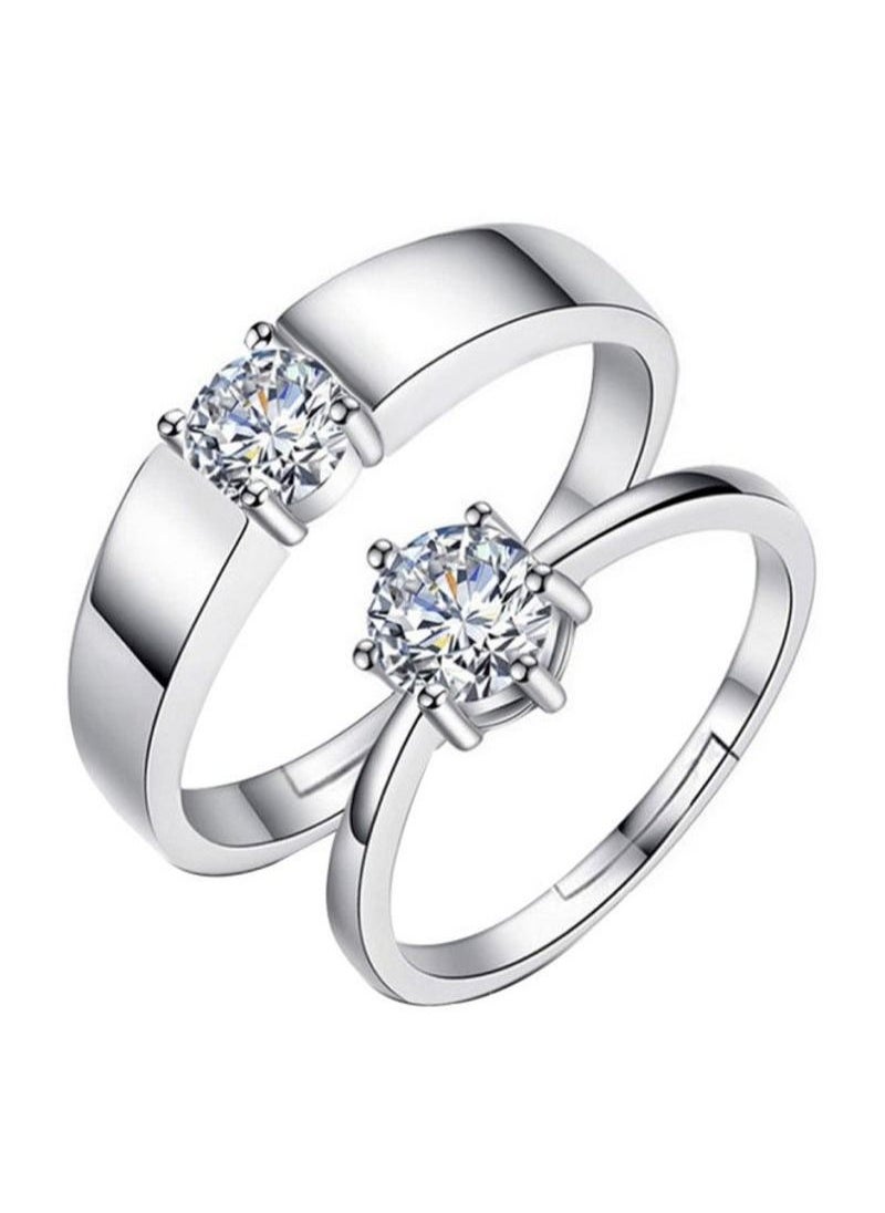 MIXDE - 2-Piece Platinum Plated Stainless Steel Zircon Studded Couple Rings - Image 1