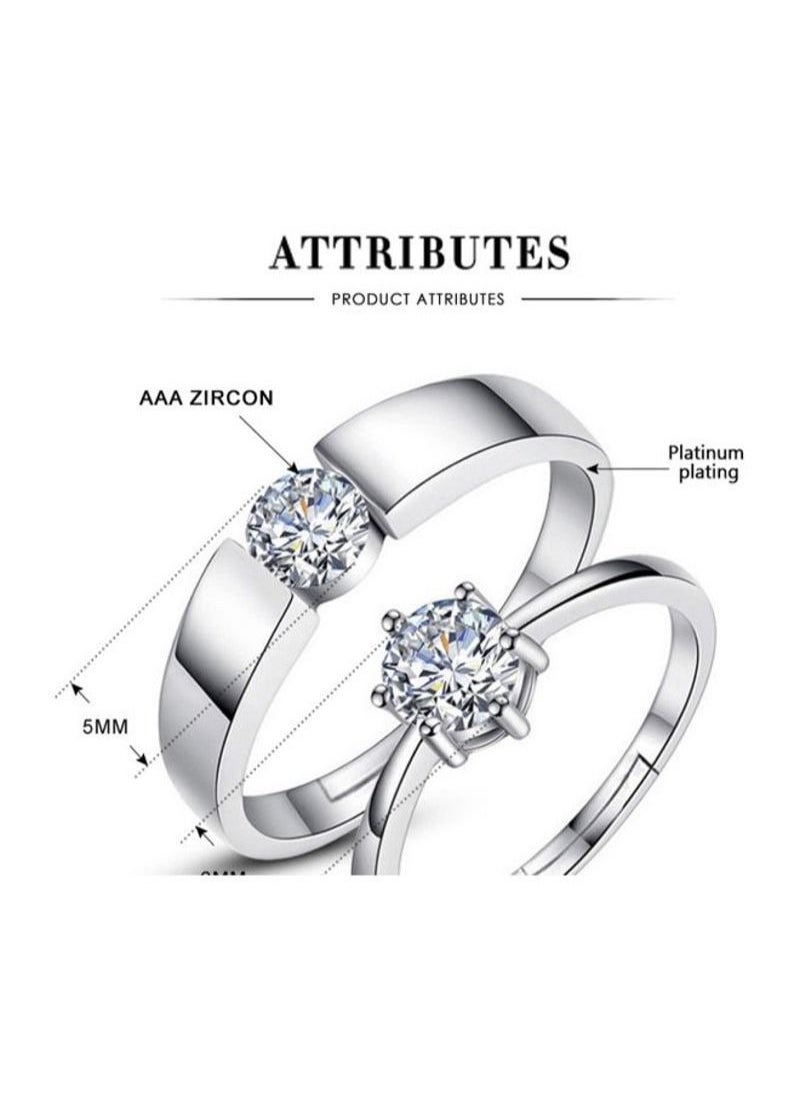 MIXDE - 2-Piece Platinum Plated Stainless Steel Zircon Studded Couple Rings - Image 1