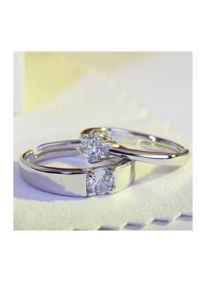MIXDE - 2-Piece Platinum Plated Stainless Steel Zircon Studded Couple Rings - Image 1