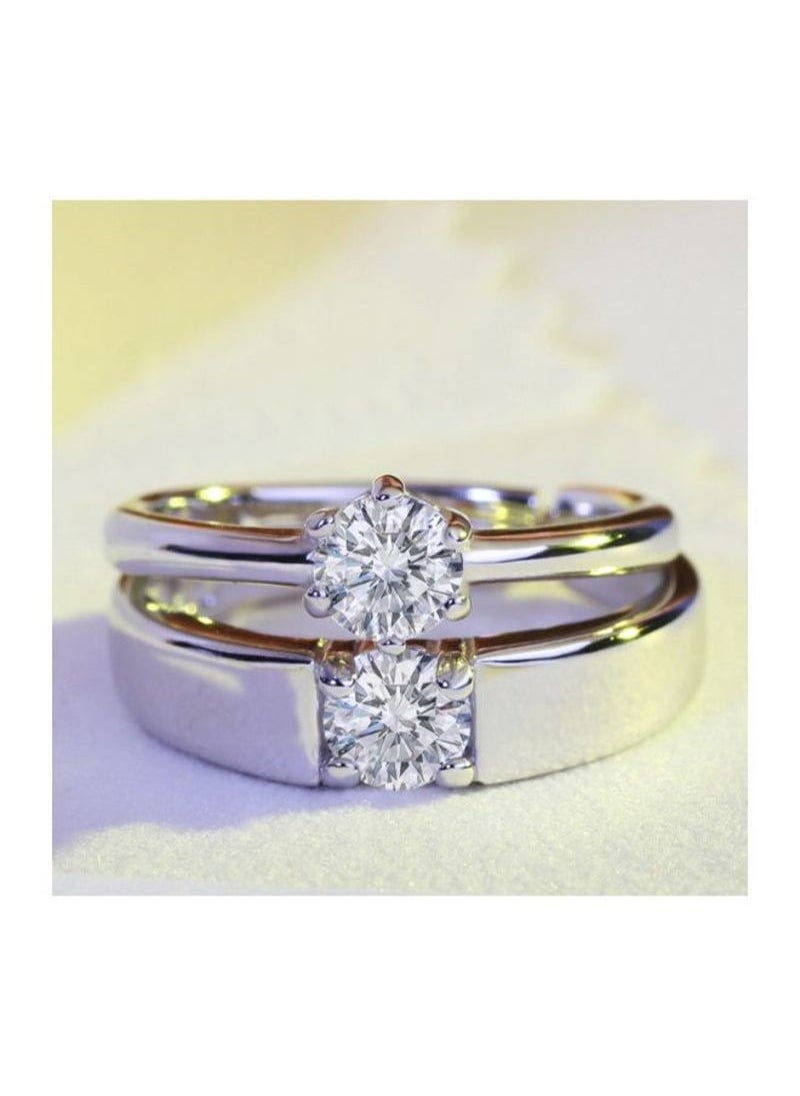 MIXDE - 2-Piece Platinum Plated Stainless Steel Zircon Studded Couple Rings - Image 1