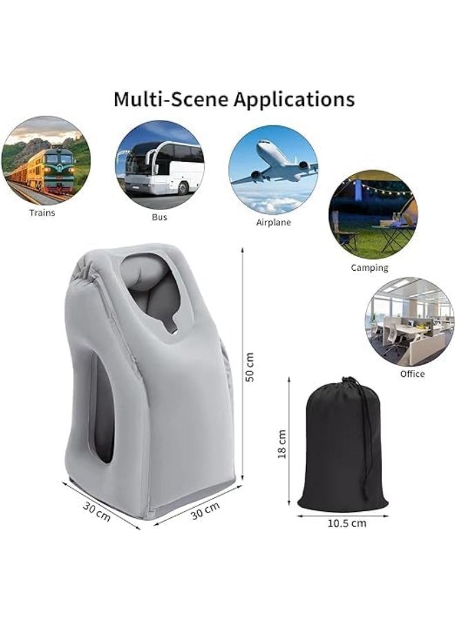 تراسل وسادة سفر قابلة للنفخ للطائرة، وسادة قابلة للنفخ متعددة الوظائف، وسادة سفر مريحة وقابلة للعناق، تدعم الرأس والقطني، تستخدم في الطائرة والسيارة والحافلة والمكتب. - Image 2