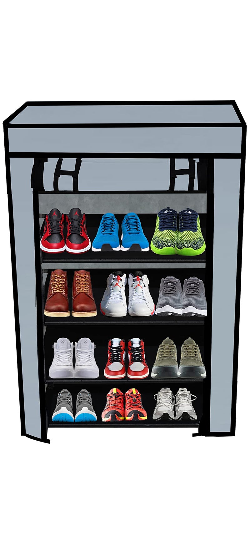 SANAMSTORE Multipurpose 4 Tier Rack Shoe/Clothes/books stand Rack with cover for home (Need to Be Assemble - DIY) -Grey, Metal, Cm - Image 2