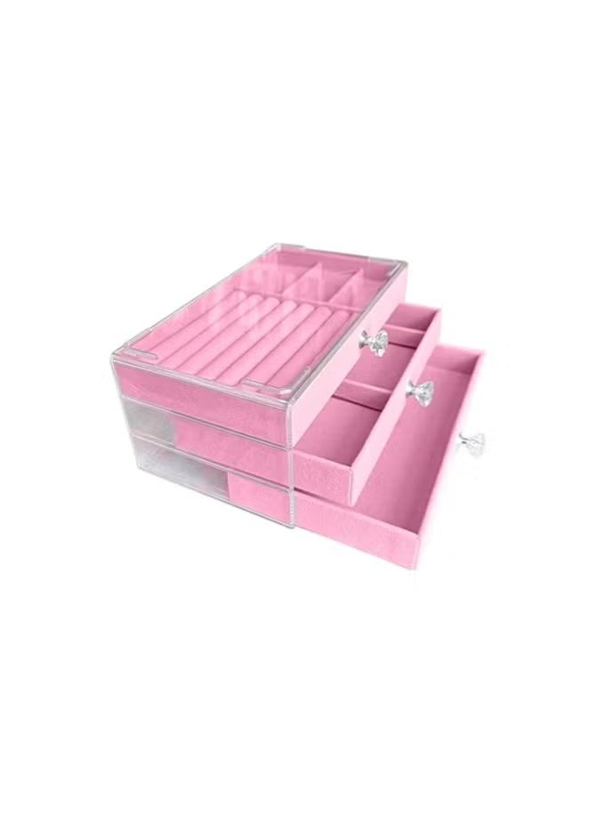 Shein Clear Acrylic Velvet Jewelry Organizer with 3 Drawers, Stackable Display Storage Earrings Necklace Rings Bracelets Box Holder Case for Women, Pink - Image 2