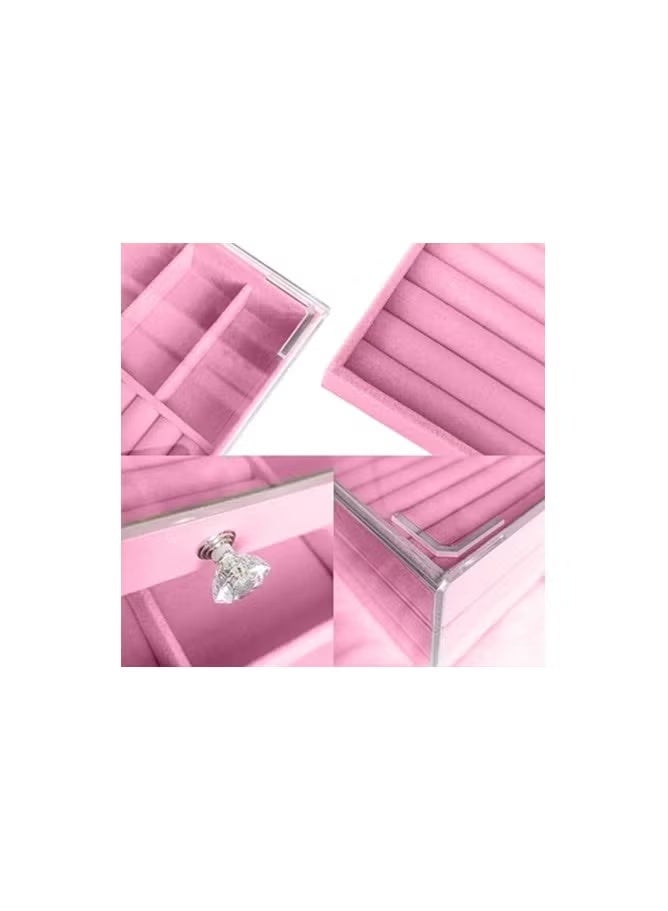 Shein Clear Acrylic Velvet Jewelry Organizer with 3 Drawers, Stackable Display Storage Earrings Necklace Rings Bracelets Box Holder Case for Women, Pink - Image 4