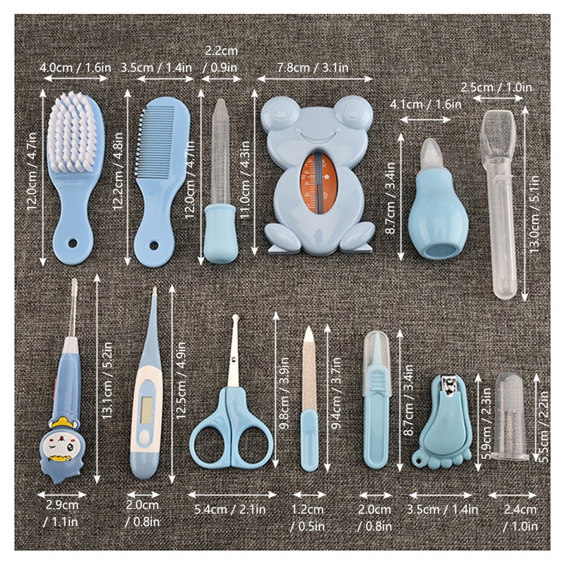 Baby Grooming Kit Set 13 PCS Baby Healthcare and Grooming Kit Thermometer Feeder Nasal Aspirator Finger Toothbrush Newborn Manicure Set Infant Nail Clippers Hairbrush Tool Set - Image 2