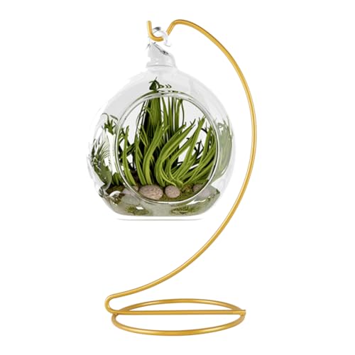 Fosinz Ornament Display Stand, Iron Pothook Stand for Hanging Glass Globe Air Plant Terrarium, Witch Ball, Christmas Ornament and Home Wedding Decoration (1, 9x4" Gold) - Image 1