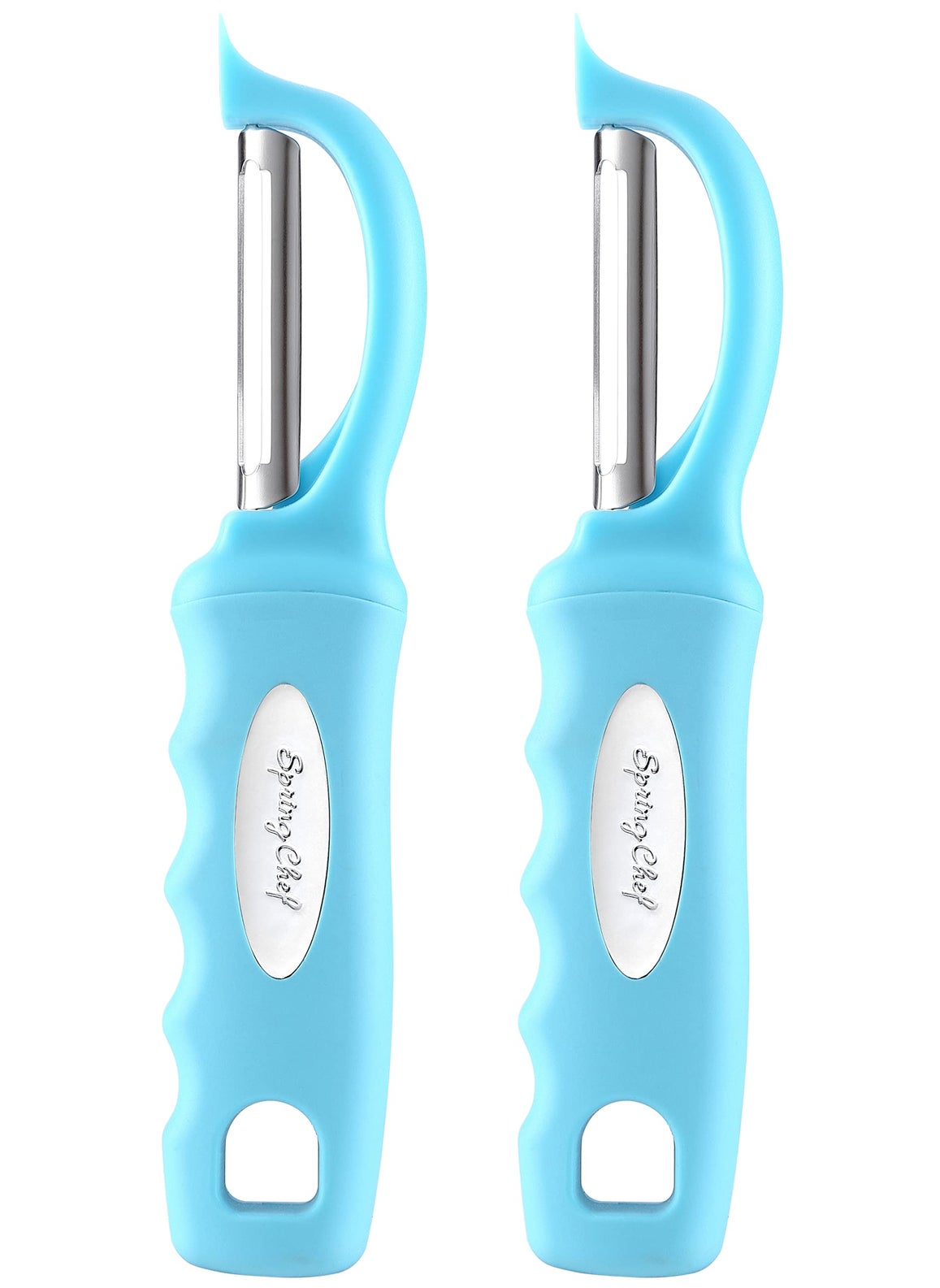 Spring Chef Spring Chef Premium Stainless Steel Vegetable Peeler for Kitchen Dishwasher Safe Potato Peelers with NonSlip Handle Peel Apple Fruit Veggie Carrot Mango  Set of 2  Aqua Sky 