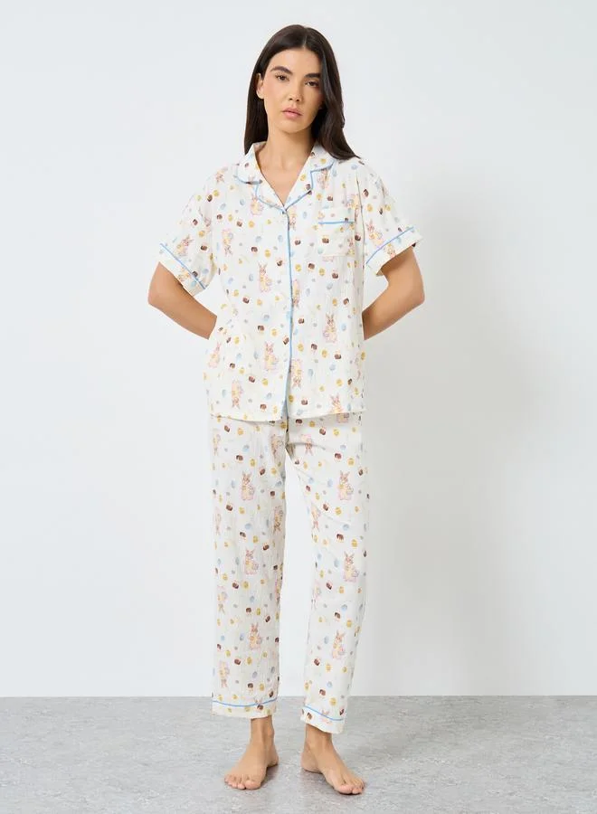 Take Two Take Two Pack of 3 - All Over Rabbit Print Shirt, Shorts and Pyjama