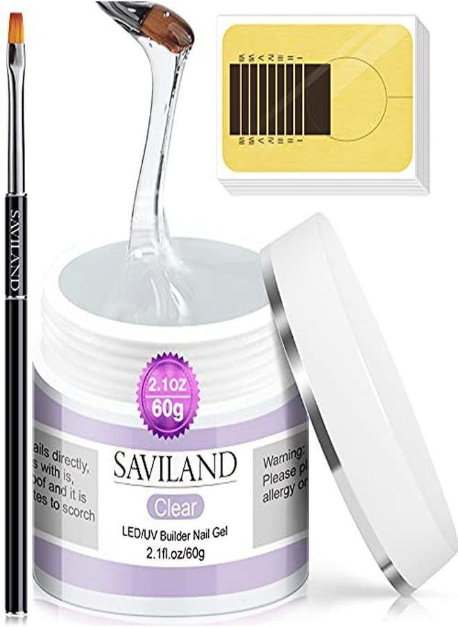 Saviland Builder Nail Gel Kit - 60G Clear Nail Extension Gel Set Nail Strengthen Nail Art Manicure Set With 100Pcs Nail Forms And Acrylic Nail Brush For Beginners  - Image 1