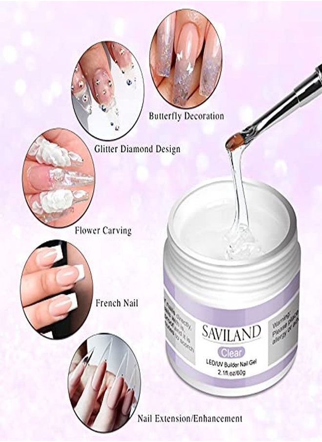 Saviland Builder Nail Gel Kit - 60G Clear Nail Extension Gel Set Nail Strengthen Nail Art Manicure Set With 100Pcs Nail Forms And Acrylic Nail Brush For Beginners  - Image 3