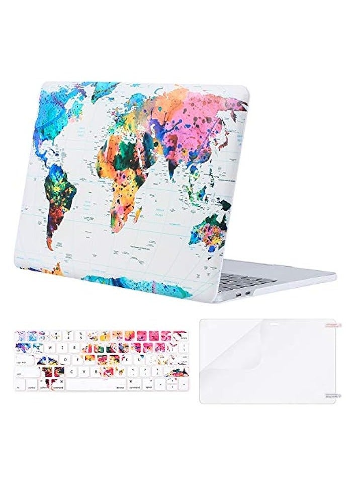 بروماس متوافق مع حافظة MacBook Pro مقاس 13 بوصة M2 2022، 2021، 2020-2016 A2338 M1 A2251 A2289 A2159 A1989 A1708 A1706، غطاء صلب من الرخام السحابي البلاستيكي وغطاء لوحة مفاتيح وواقي شاشة، خريطة العالم - Image 1