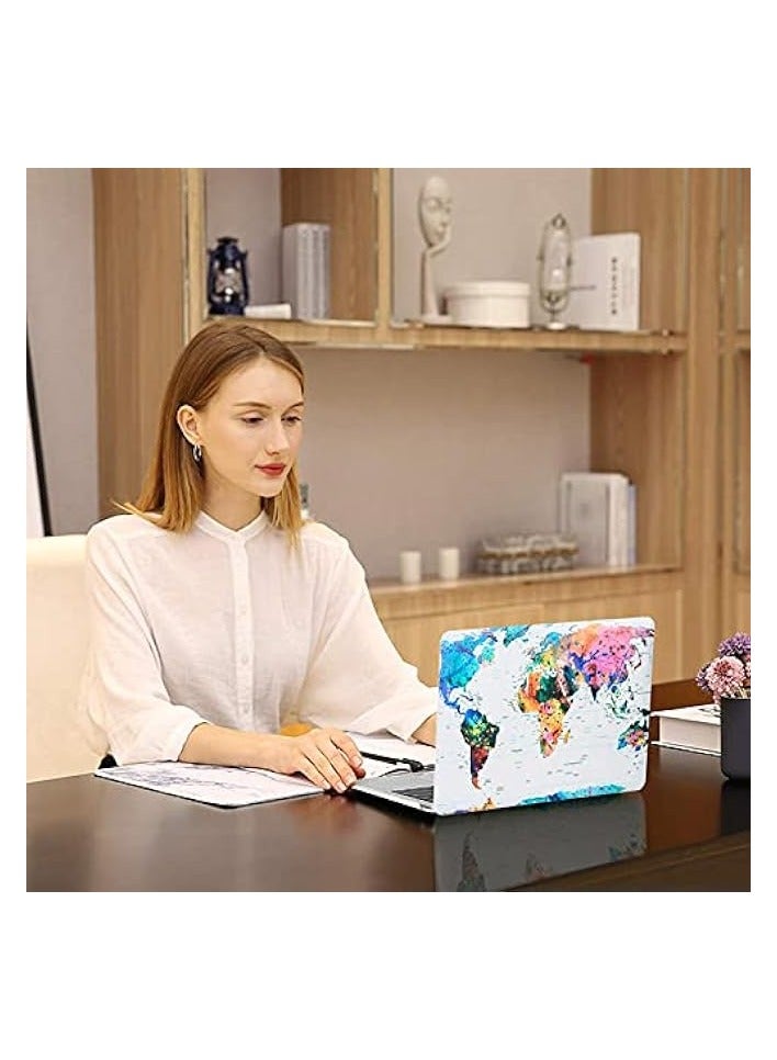 بروماس متوافق مع حافظة MacBook Pro مقاس 13 بوصة M2 2022، 2021، 2020-2016 A2338 M1 A2251 A2289 A2159 A1989 A1708 A1706، غطاء صلب من الرخام السحابي البلاستيكي وغطاء لوحة مفاتيح وواقي شاشة، خريطة العالم - Image 5