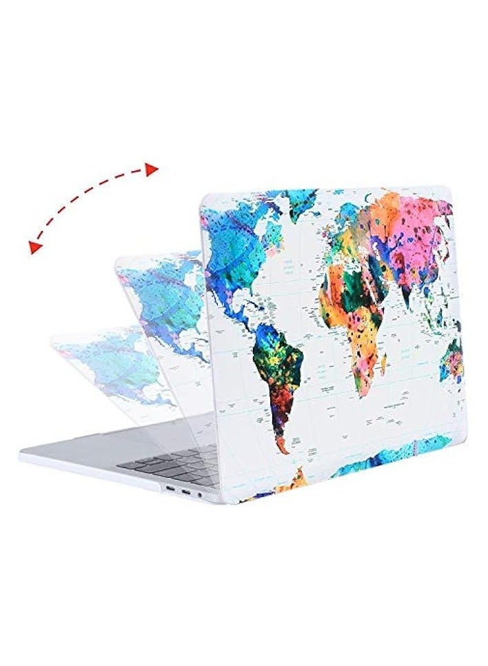 بروماس متوافق مع حافظة MacBook Pro مقاس 13 بوصة M2 2022، 2021، 2020-2016 A2338 M1 A2251 A2289 A2159 A1989 A1708 A1706، غطاء صلب من الرخام السحابي البلاستيكي وغطاء لوحة مفاتيح وواقي شاشة، خريطة العالم - Image 2