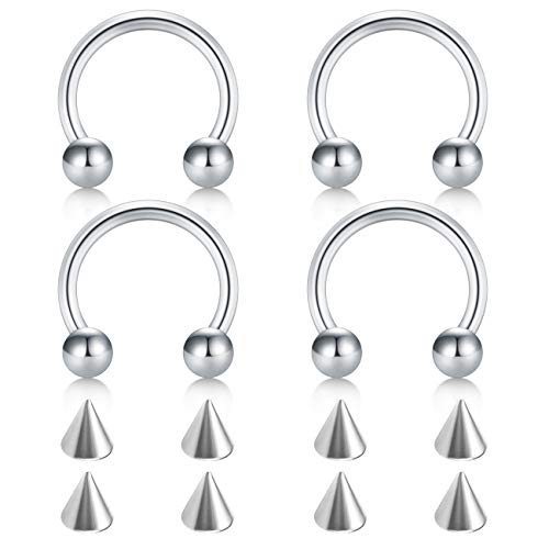 D.Bella 18G Surgical Steel Nose Septum Horseshoe Hoop Eyebrow Lip Navel Belly Nipple Piercing Ring 10mm Helix Tragus Daith Rook Earrings w Replacement Spikes - Image 1
