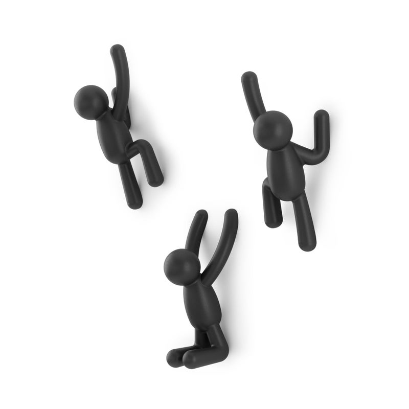 Umbra Buddy Wall Hooks Decorative Wall Mounted Coat Hooks for Hanging Coats Scarves Bags Purses Backpacks Towels and More Set of 3 Black