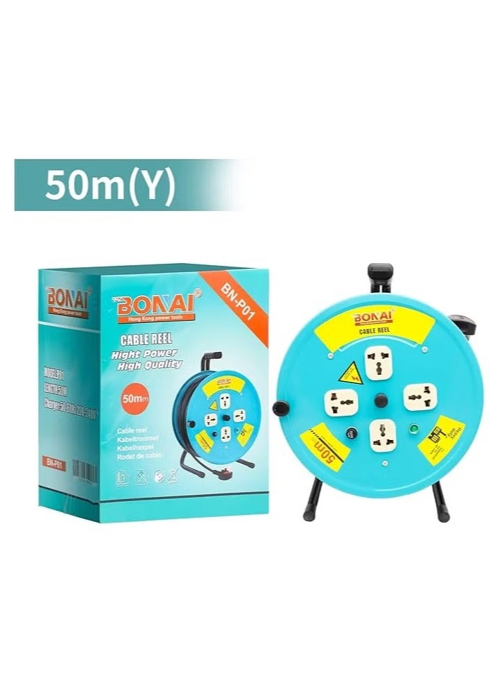BONAI 50-Meter 2Core x 2.5mm Extension Reel with 4 Sockets and Fuse Protection: Enhance Indoor Power Distribution Naturally  - Image 3