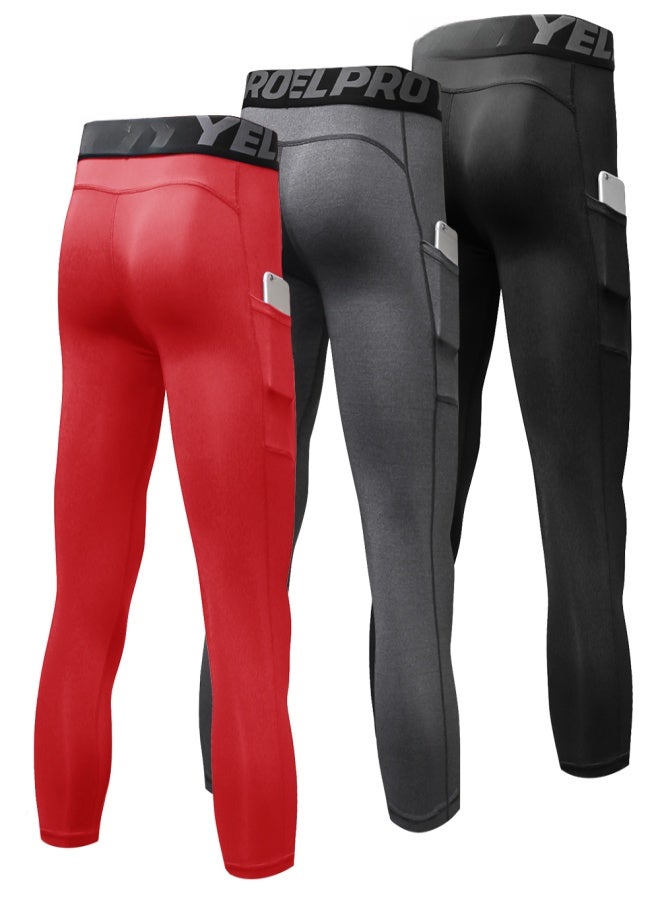 YEL PRO 3 Packs Men High Waist Yoga Pants Quick Dry Sports Pants Fitness Leggings Workout Pants with Pocket - Image 4