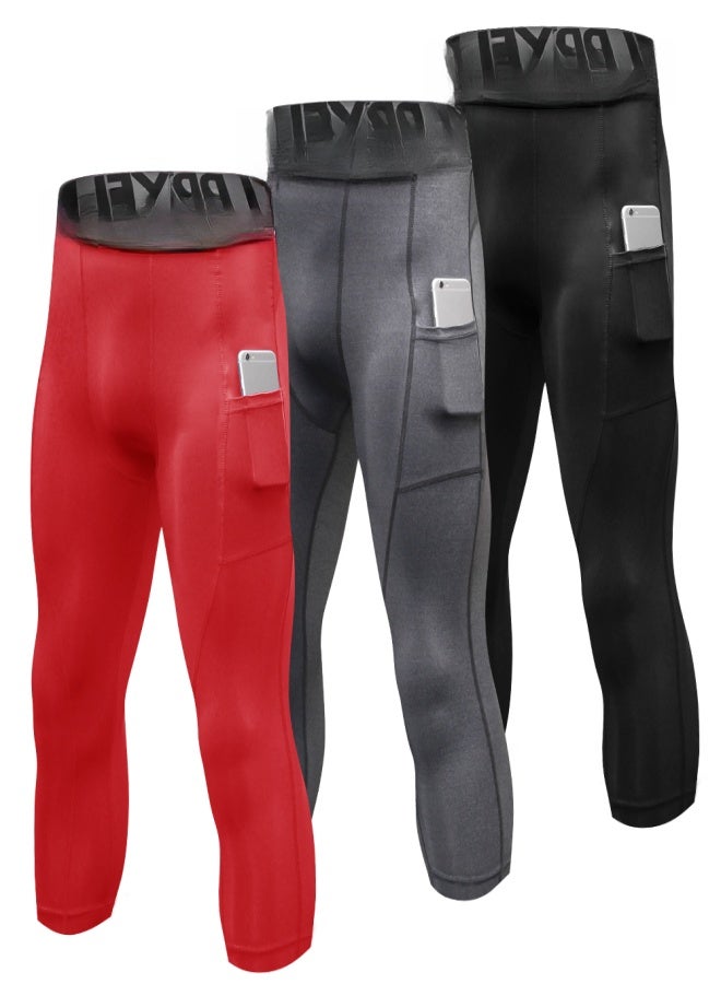 YEL PRO 3 Packs Men High Waist Yoga Pants Quick Dry Sports Pants Fitness Leggings Workout Pants with Pocket - Image 1