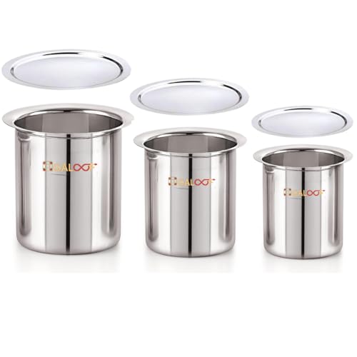 GALOOF Stainless Steel Deep Gunj with Lid for Boiling Milk and Water | Flat Bottom Deep Milk Pot with Lid Set of 3 | Long Tapeli Milk Boiler Vessel | 1 L, 1.3 L, 1.7 L Set of 3 - Image 1