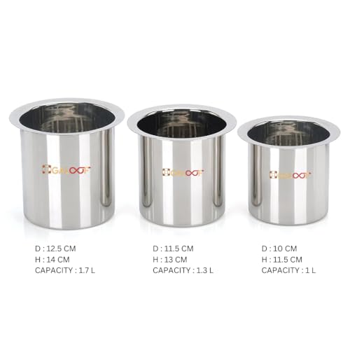 GALOOF Stainless Steel Deep Gunj with Lid for Boiling Milk and Water | Flat Bottom Deep Milk Pot with Lid Set of 3 | Long Tapeli Milk Boiler Vessel | 1 L, 1.3 L, 1.7 L Set of 3 - Image 5