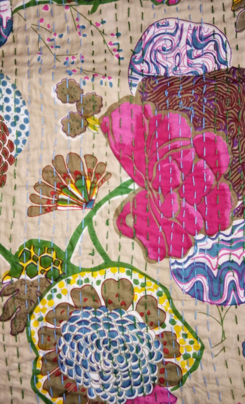 Kirti Textile and Handicraft Rajasthani Quilt Handmade Bed Cover Cotton Bedsheet Home Decor Kantha Coverlet (Queen, Multicolour) - Image 2