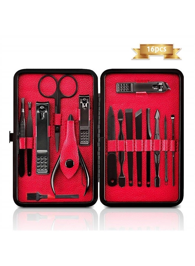 HARPIMER Nail Clipper Set Manicure Pedicure Set, HARPIMER 16PCS Stainless Steel Nail Care Cutter Cuticle Remover Nail Clippers Pedicure Tool Kit, with a Portable Case (Black) - Image 1