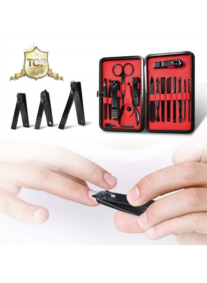 HARPIMER Nail Clipper Set Manicure Pedicure Set, HARPIMER 16PCS Stainless Steel Nail Care Cutter Cuticle Remover Nail Clippers Pedicure Tool Kit, with a Portable Case (Black) - Image 2