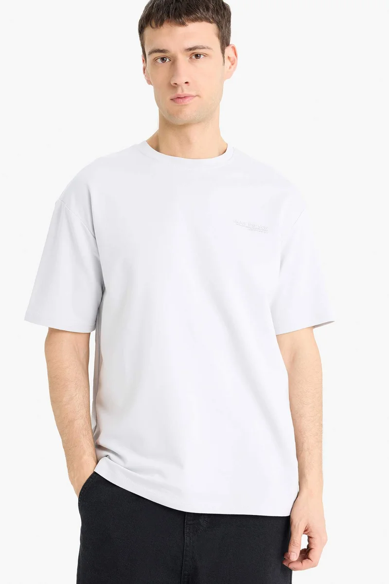 DeFacto Boxy Fit Crew Neck Printed Thin Sweatshirt Fabric Short Sleeve T-Shirt