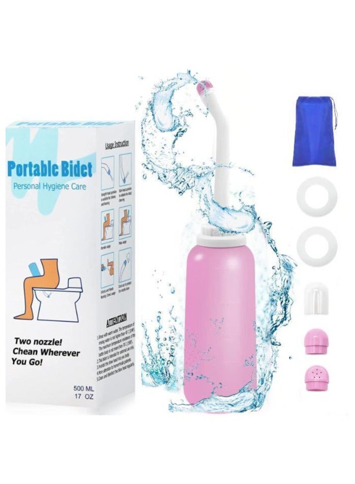 Peri Bottle Travel Shattaf, Portable Travel Bidet with Carry Bag,TPE Material Can Be Boiled, 500ml Capacity with 2 Sealing Ring,Essentials for Postpartum Perineal Care,Hemorrhoid Treatment Pink - Image 1