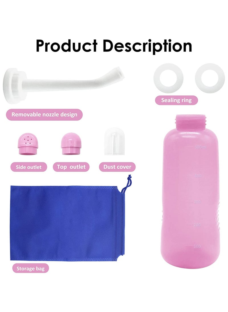 Peri Bottle Travel Shattaf, Portable Travel Bidet with Carry Bag,TPE Material Can Be Boiled, 500ml Capacity with 2 Sealing Ring,Essentials for Postpartum Perineal Care,Hemorrhoid Treatment Pink - Image 3