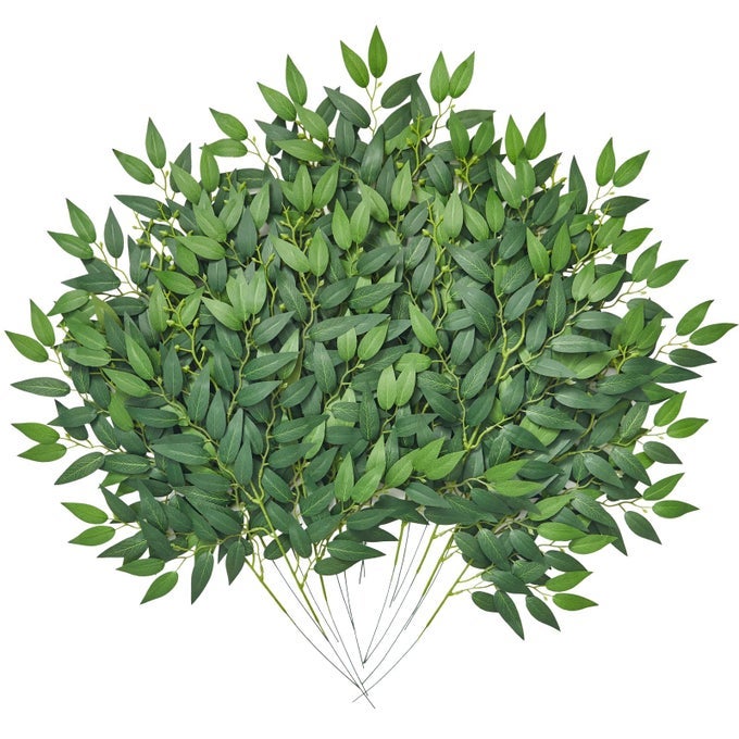 16PCS ARTIFICIAL ITALIAN RUSCUS GREENERY STEMS 216 FAKE GREEN LEAVES DECOR SILK PLANTS SPRAY FOR WEDDING ARCH BOUQUET TABLE CENTERPIECES VASE FILLER HOME DECOR