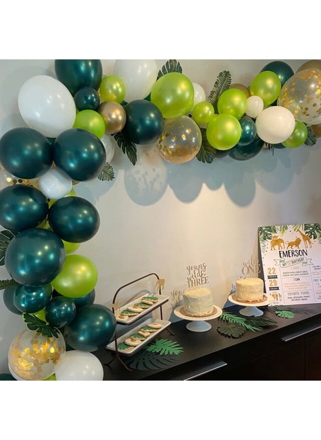 Isndare - Green White Gold Balloons Arch Jungle Birthday Decorations Double Stuffed Turquoise Blue Gold Confetti Latex Balloons Lime Fruit Green Balloon Garland Wild Safari Animal Tropical Supplies - Image 1