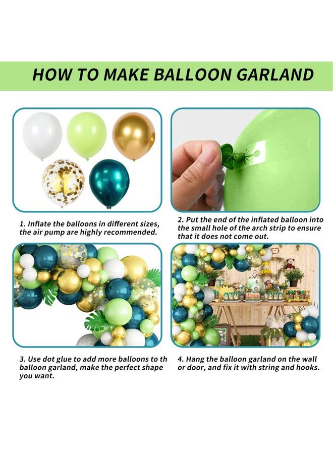 Isndare - Green White Gold Balloons Arch Jungle Birthday Decorations Double Stuffed Turquoise Blue Gold Confetti Latex Balloons Lime Fruit Green Balloon Garland Wild Safari Animal Tropical Supplies - Image 1