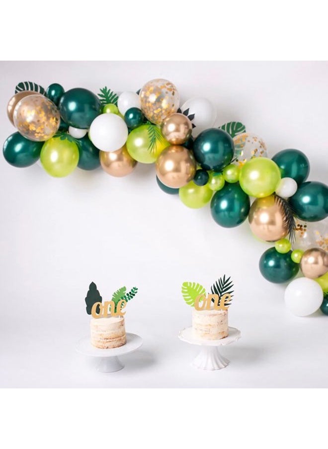 Isndare - Green White Gold Balloons Arch Jungle Birthday Decorations Double Stuffed Turquoise Blue Gold Confetti Latex Balloons Lime Fruit Green Balloon Garland Wild Safari Animal Tropical Supplies - Image 1