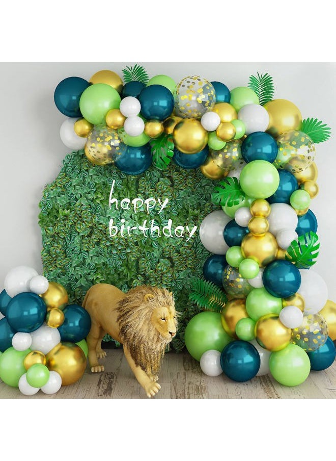 Isndare - Green White Gold Balloons Arch Jungle Birthday Decorations Double Stuffed Turquoise Blue Gold Confetti Latex Balloons Lime Fruit Green Balloon Garland Wild Safari Animal Tropical Supplies - Image 1