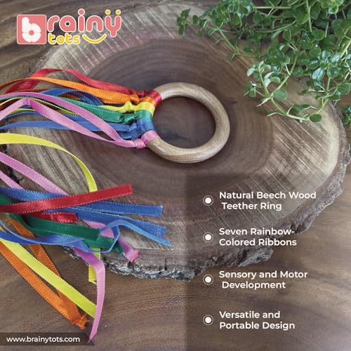 Brainytots Rainbow Ribbon Teether - Soft Wooden Kids Teething Toy with Vibrant Colors for Soothing Relief, BPA-Free and Safe for Infants (Pack of 1) - Image 4
