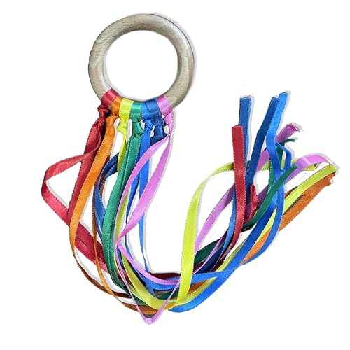 Brainytots Rainbow Ribbon Teether - Soft Wooden Kids Teething Toy with Vibrant Colors for Soothing Relief, BPA-Free and Safe for Infants (Pack of 1) - Image 1