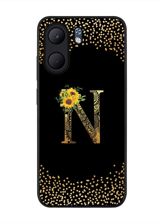 Stylizedd For Oppo A5x 5G / A5x 4G Case,Slim fit Camera Protection, Shockproof Thin Phone cover  - Custom Floral Monogram - N ( Black )