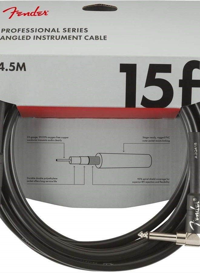 FENDER Professional Series Instrument Cable, Straight/Angle, Black, 15ft  - Image 1