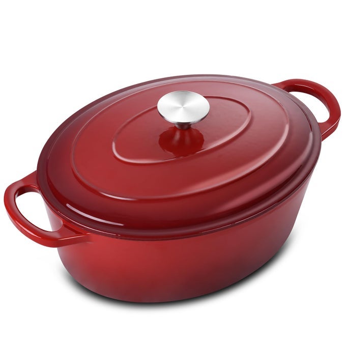 5QT OVAL DUTCH OVEN POT WITH LID 5 QUART ENAMELED OVAL CAST IRON DUTCH OVEN FOR SOURDOUGH BREAD BREAKING HEAVY DUTY COOKWARE FOR BRAISING STEWS ROASTING RED