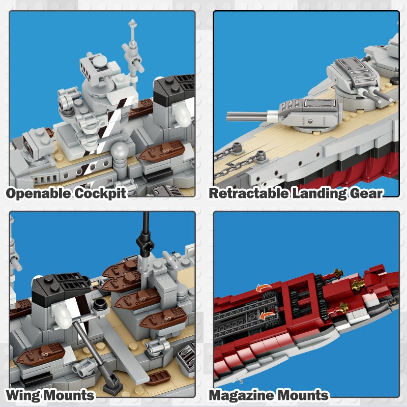 JMBricklayer Battleship Building Block Set 60006, Military Warship Toys Bismarck Class Battle Ship Boat Kit, Collectible Display Sets for Adults, Army Toy Gifts for Adults - Image 4