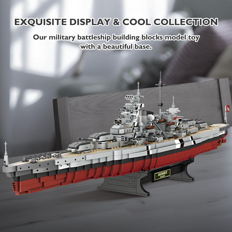 JMBricklayer Battleship Building Block Set 60006, Military Warship Toys Bismarck Class Battle Ship Boat Kit, Collectible Display Sets for Adults, Army Toy Gifts for Adults - Image 5