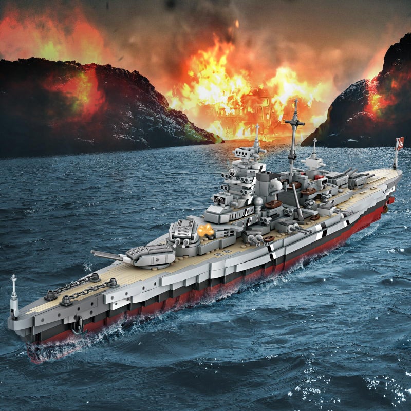 JMBricklayer Battleship Building Block Set 60006, Military Warship Toys Bismarck Class Battle Ship Boat Kit, Collectible Display Sets for Adults, Army Toy Gifts for Adults - Image 2