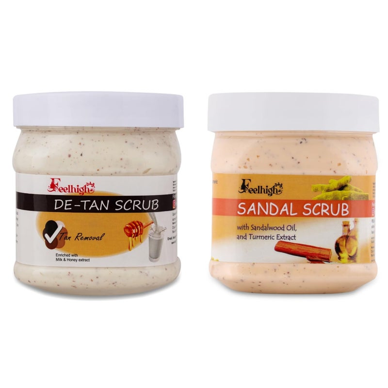 Feelhigh Sandal Scrub with sandalwood oil and Turmeric Extract  Detan tan removal scrub Enriched with Milk And honey face  body scrub Scrub 500 ml - Image 1