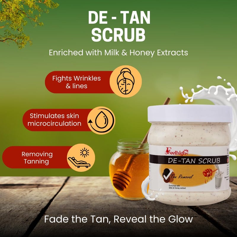 Feelhigh Sandal Scrub with sandalwood oil and Turmeric Extract  Detan tan removal scrub Enriched with Milk And honey face  body scrub Scrub 500 ml - Image 2