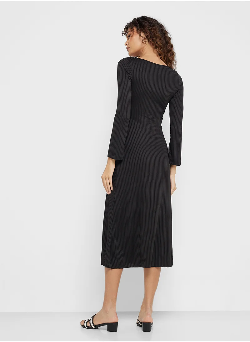 Ginger Ribbed Knitted Scoop Neck A Line Dress