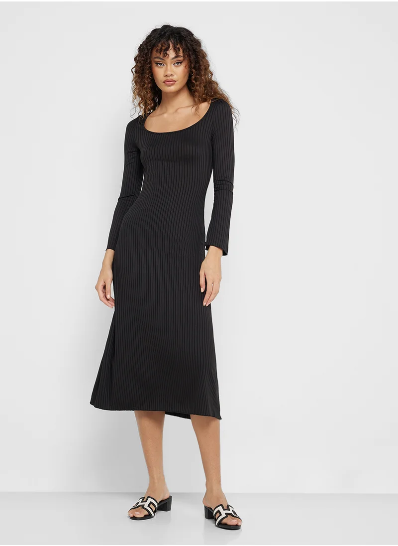 جينجر Ribbed Knitted Scoop Neck A Line Dress
