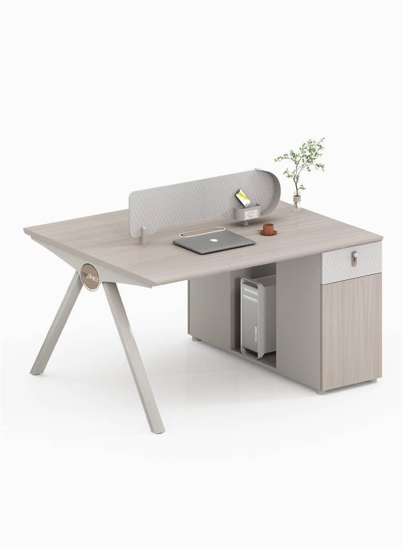 أدين مكتب عمل مكتبي حديث لشخصين مع فاصل، مقاس 120×120×75 سم، تصميم جلوس متقابل، بلون خشب القيقب الراين والرمادي العاجي - Image 2